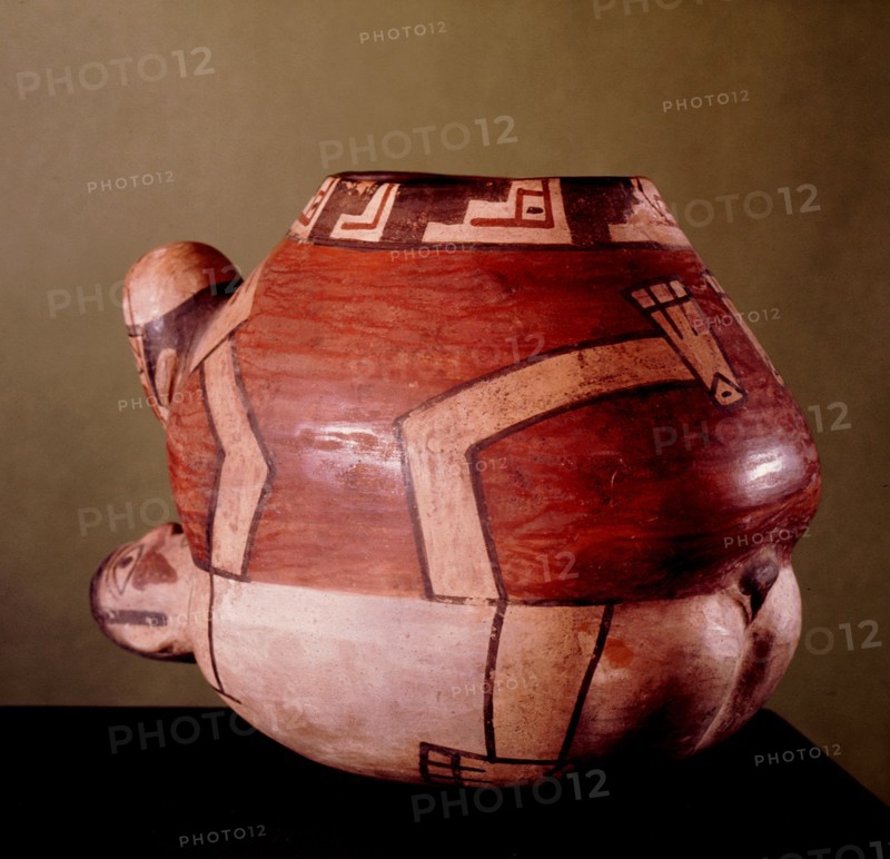Polychrome Nazca effigy jar showing a couple in the act of sexual intercourse