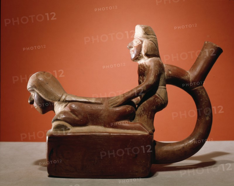 Stirrup spouted vessel depicting a copulating couple