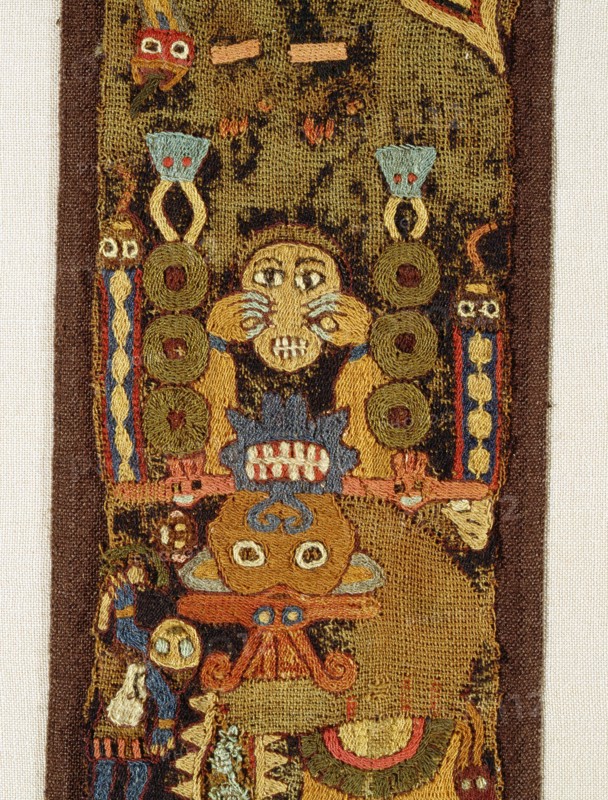 Detail of a characteristically complex paracas style textile, embroidered from alpaca wool