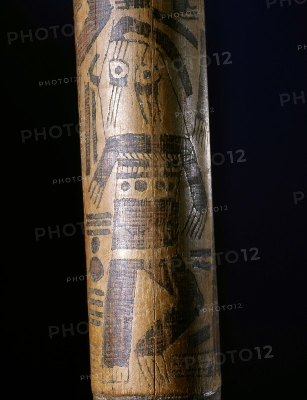 Detail of a wooden dance wand used by Nazca shamans in hypnotic trance dance ceremonies