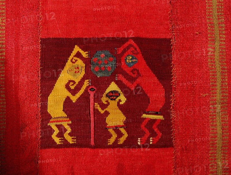 A Mochica textile showing three supernatural figures