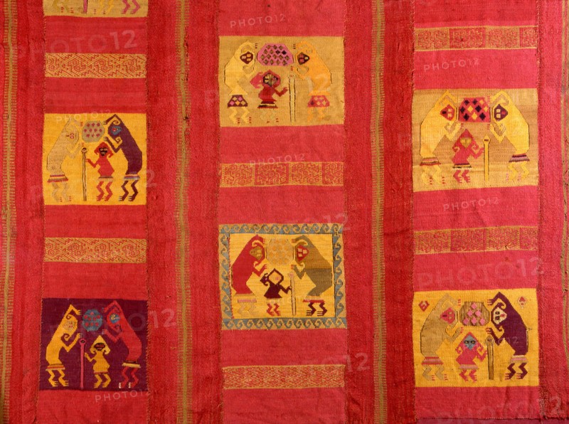 Detail of a Mochica textile showing three supernatural figures