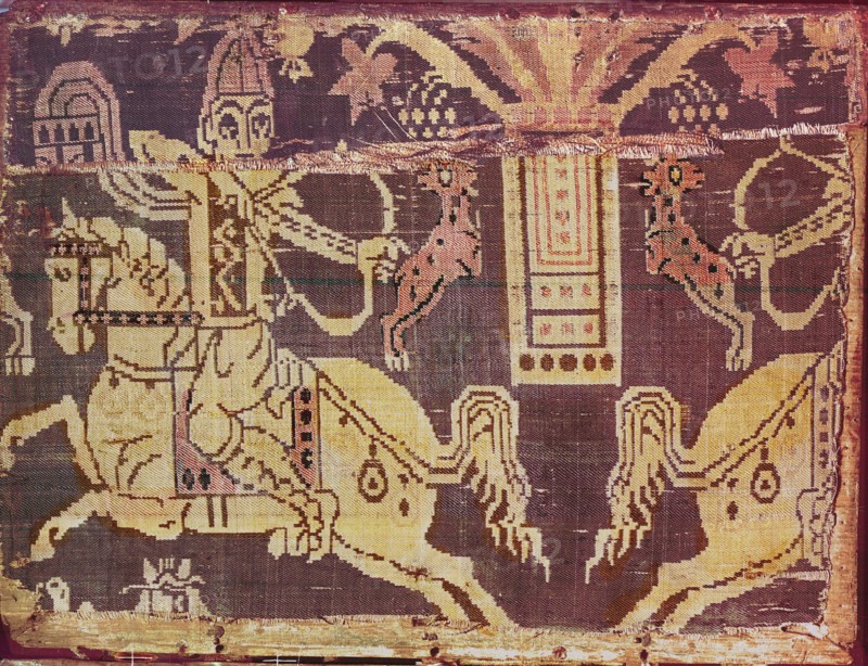 Oriental textile possibly of Syrian or Byzantine origin showing influence of Persian designs