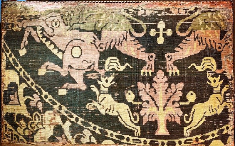 Oriental textile possibly of Syrian or Byzantine origin showing influence of Persian designs