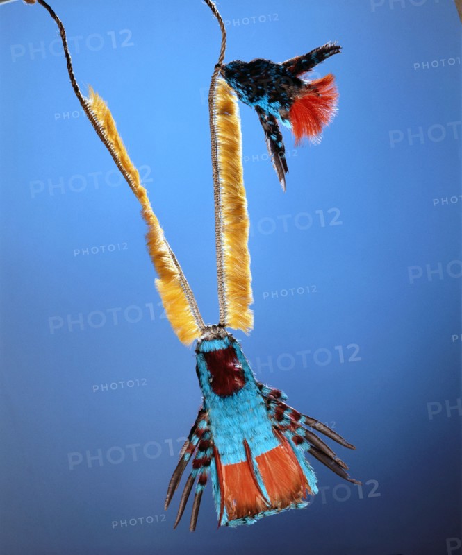 Headdress made of feathers from birds of the Amazon