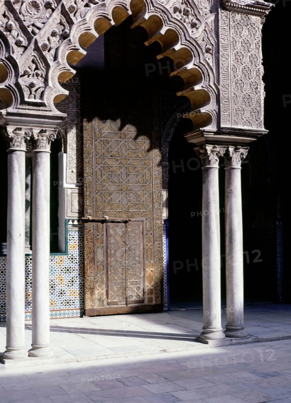 One of a series of elaborately carved double doors in the Court of the Maidens at the Alcazar, Seville