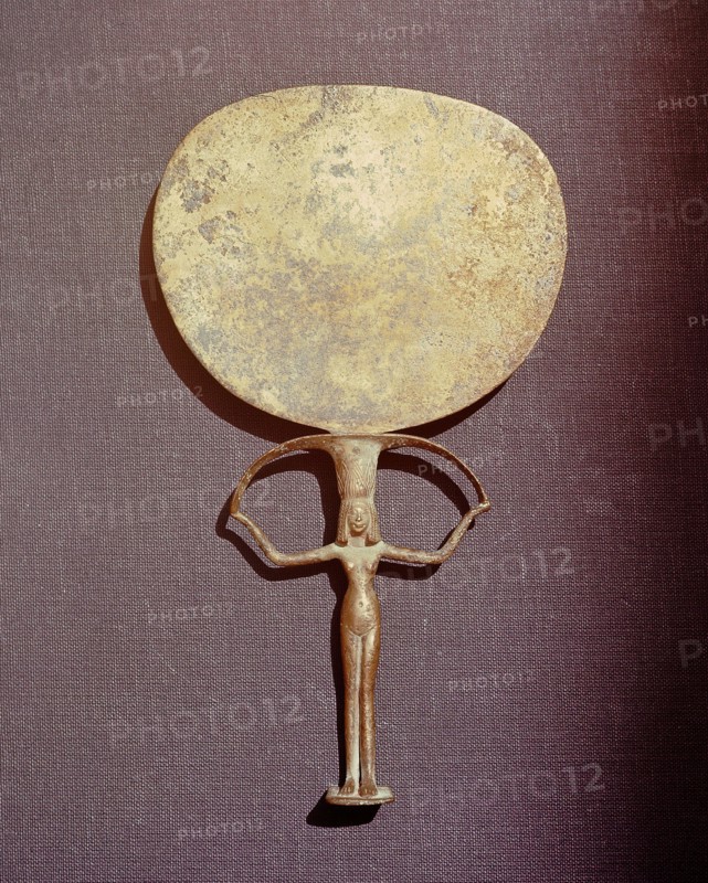 Bronze mirror with the handle in the form of a naked woman