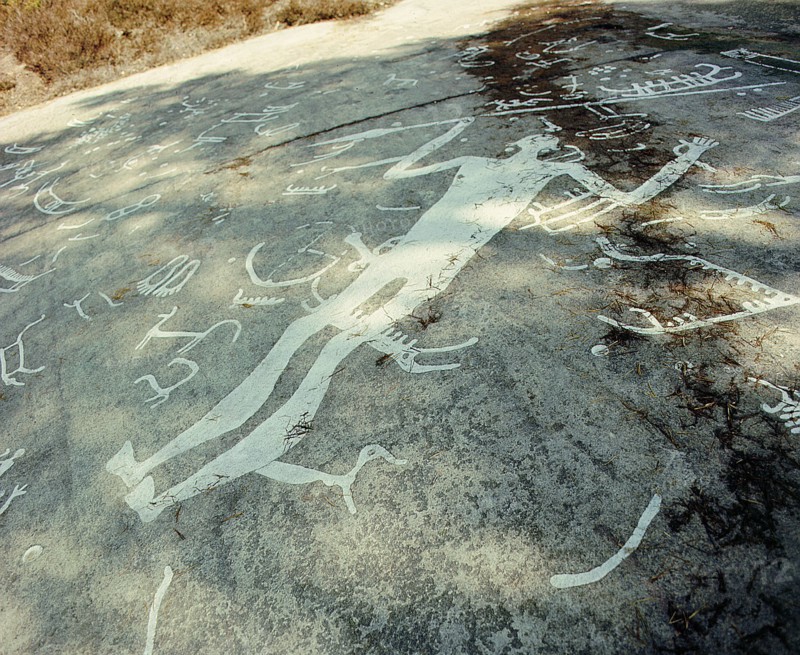 Near Litsleby, carved on top of older boats, is a man, larger than life, with an erect phallus and brandishing a spear