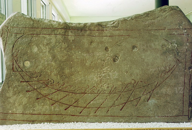 Limestone stele incised with design of a boat