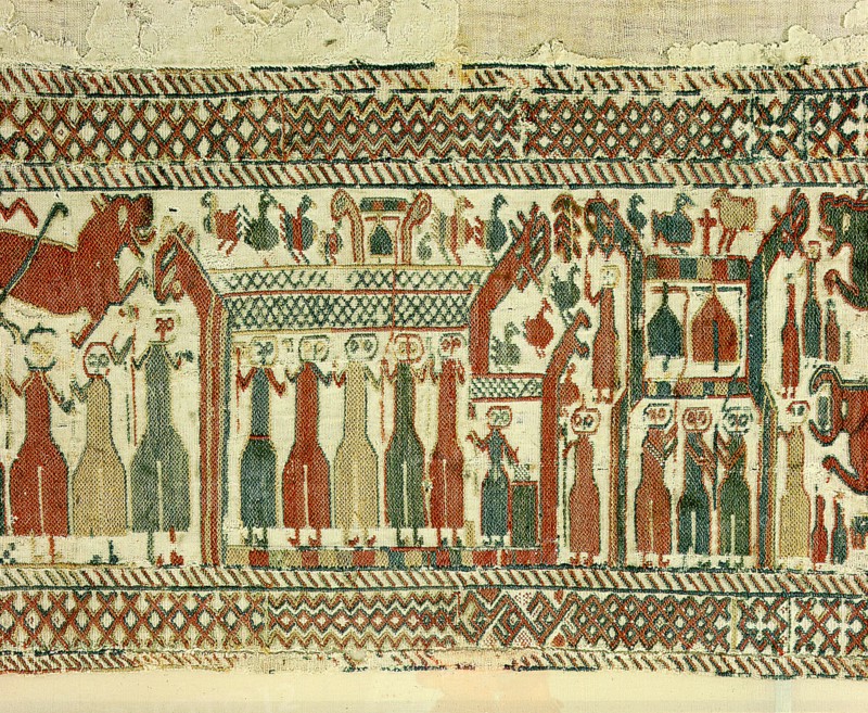 Tapestry detail illustrating the struggle between Christianity and paganism