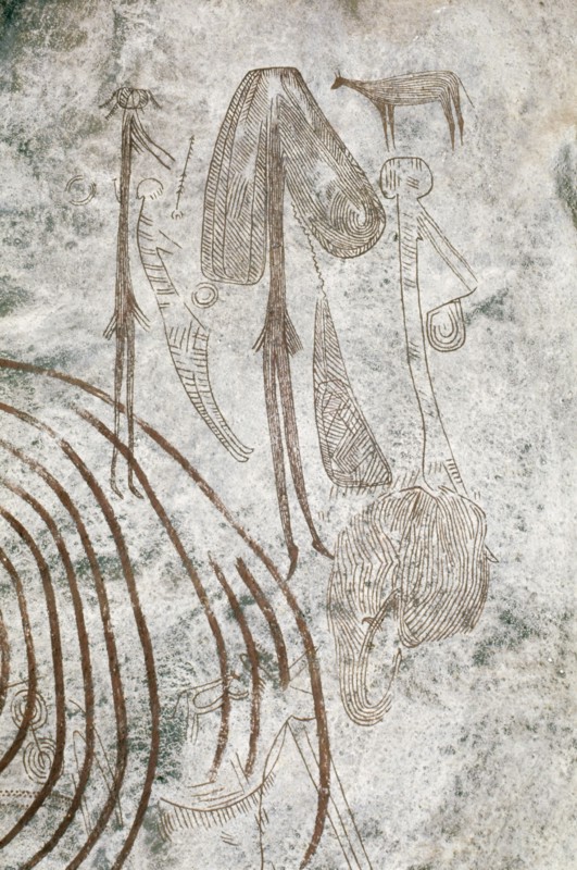Later Stone Age rock painting interpreted by recent scholars as recording a shamanistic trance dance known as simbo among the hunter gatherer Sandawe people
