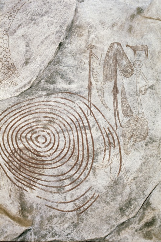 Later Stone Age rock painting interpreted by recent scholars as recording a shamanistic trance dance known as simbo