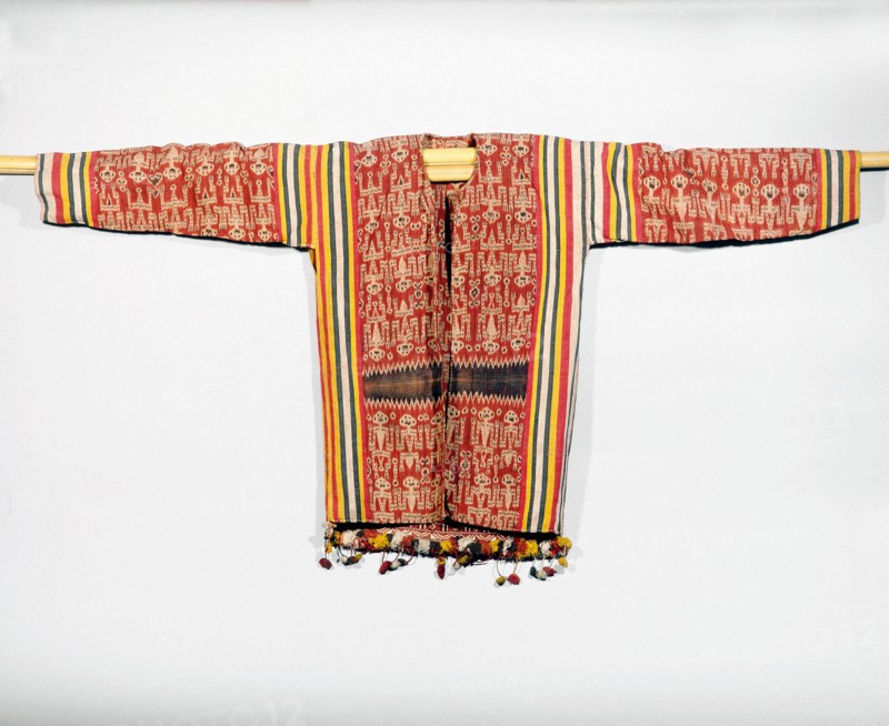 Warp ikat decorated jacket worn by Iban people at ritual ceremonies called gawai connected with agriculture, warfare and the commemoration of the dead