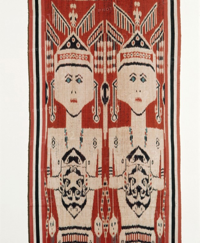 Warp ikat pua cloth worn by Iban people in ritual ceremonies called gawai connected with agriculture, warfare, and the commemoration of the dead