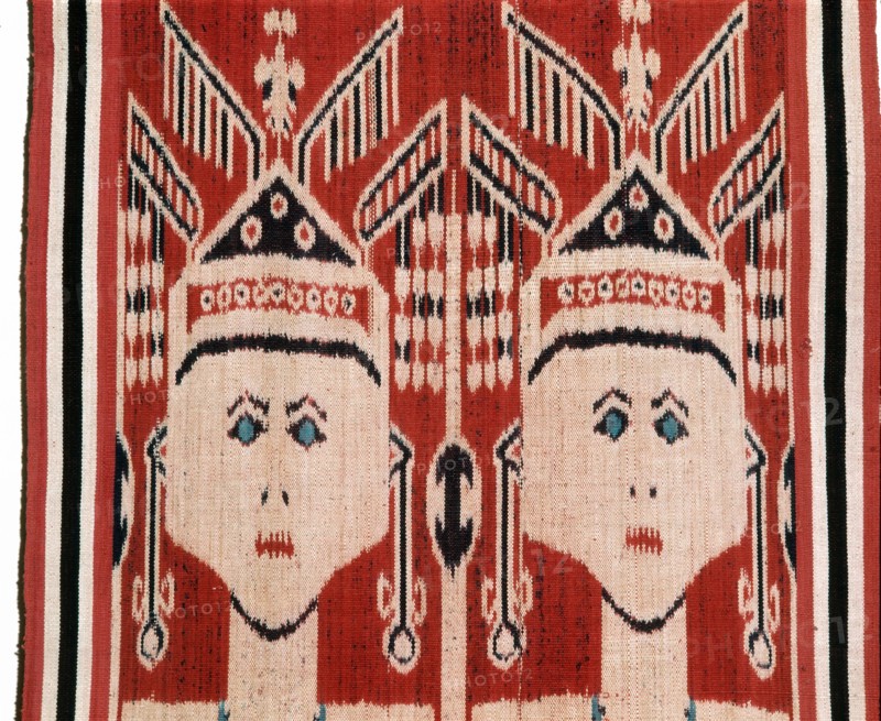Warp ikat pua cloth worn by Iban people in ritual ceremonies called gawai connected with agriculture, warfare, and the commemoration of the dead