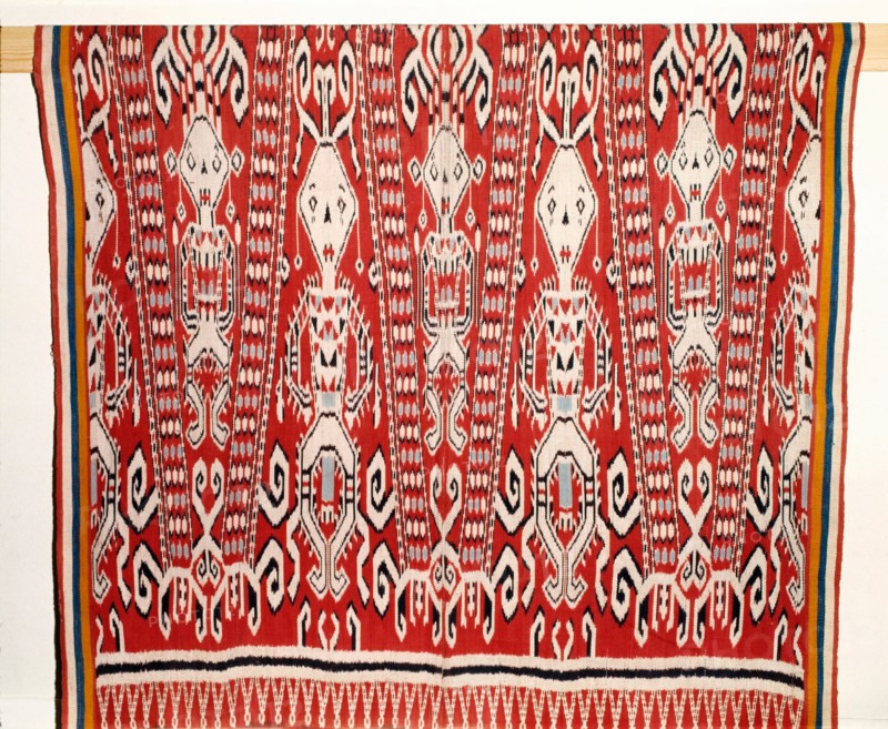 Warp ika pua cloth worn by Iban people in ritual ceremonies called gawai connected with agriculture, warfare and the commemoration of the dead