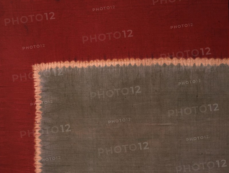 Detail of a ceremonial presentation lawon (scarf), done in the tritik technique (sew and dye)