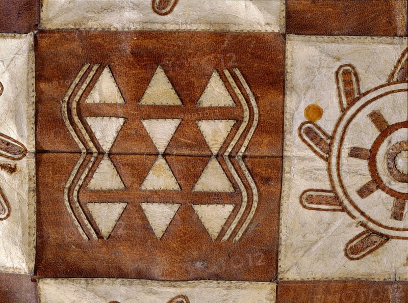 Detail of a rug made of animal skin squares