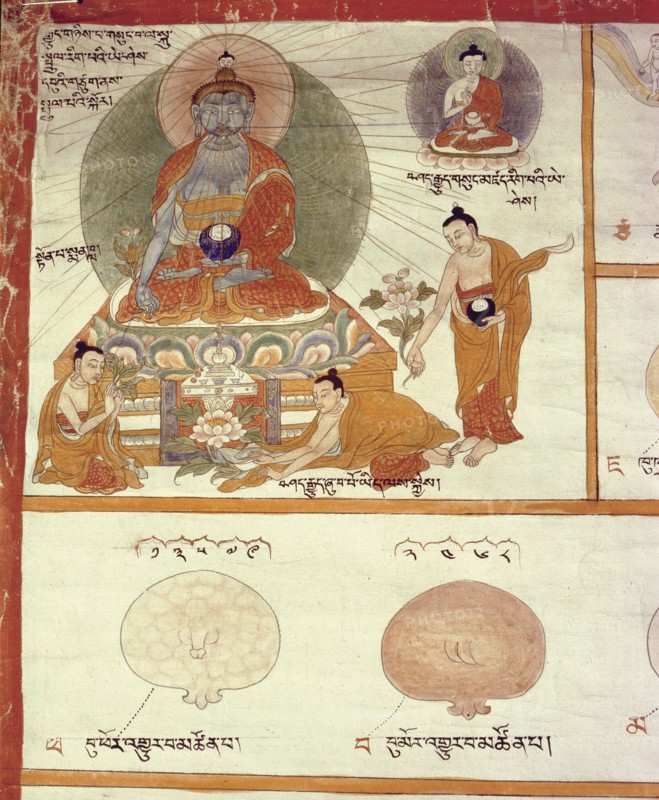Detail of a medical thangka from a version of the commentary on the ancient Four Tantras, the fundamental treatise of Tibetan medicine