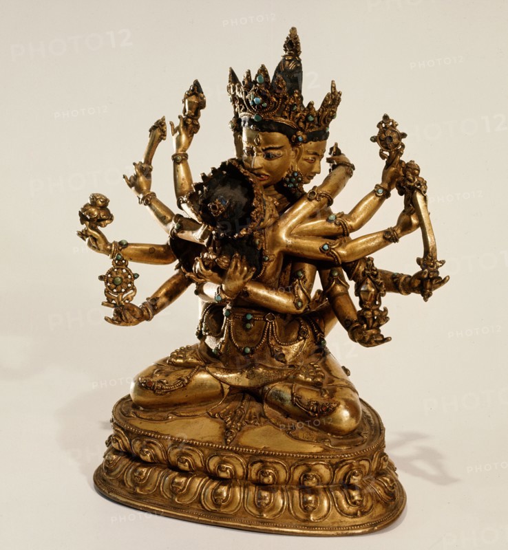 A yab yum icon of Kalacakra, Supreme Buddha, Wheel of Time with Visvamata, Mother of All