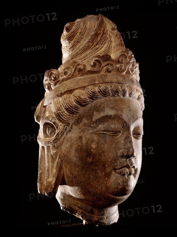 Head of a Bodhisattva with vortex coiffure