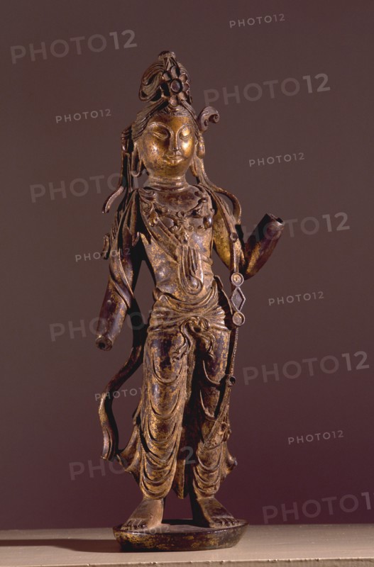 Statue of Bodhisattva Guanyin, Goddess of Mercy, decorated with chased ornaments