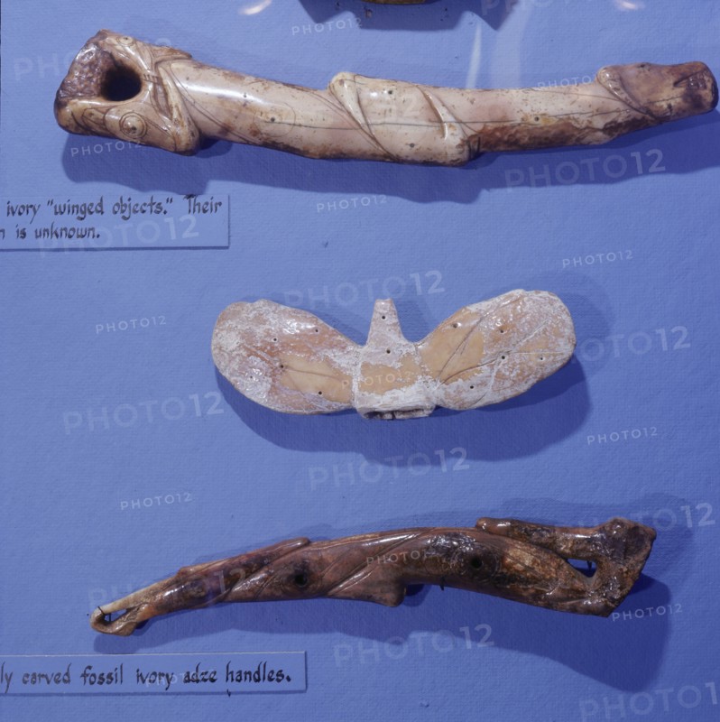 Ivory adze handle and winged object