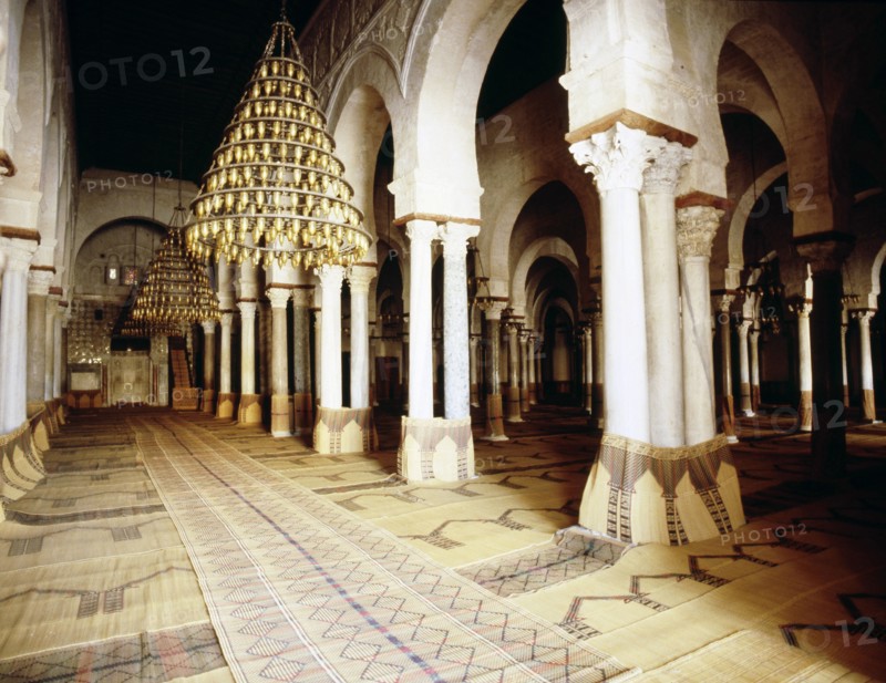 The interior of the Great Mosque at Kairouan, one of the oldest Islamic buildings and the first important one in North Africa