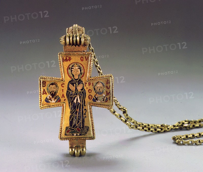 An enamelled pendant cross and chain from the Great Palace in Constantinople