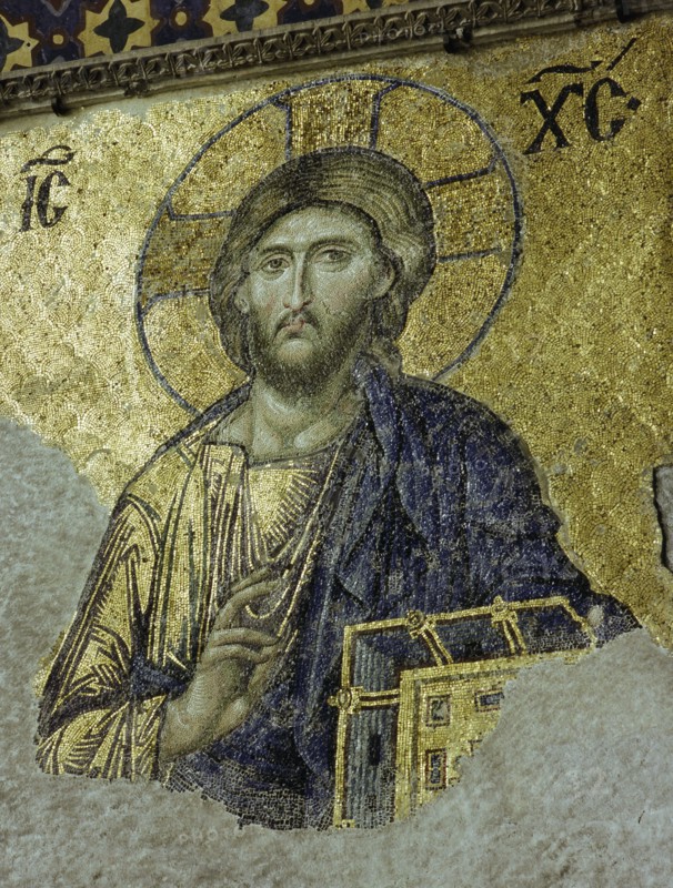 This mosaic of the enthroned Christ is in the South Gallery of the Hagia Sophia, Istanbul