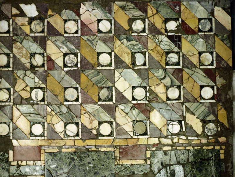 This cut and inlaid marble with an illusionistic pattern would have been laid on a floor of a Byzantine palace in conscious emulation of similar ancient Roman work