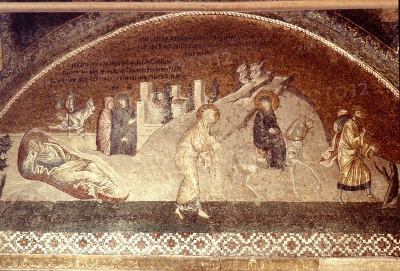 A mosaic panel in the church of St Saviour in Chora, (Kariye Djami) Istanbul depicting Josephs Dream and the Flight into Egypt