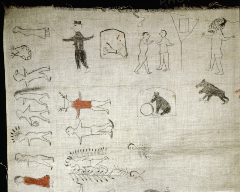 Detail of a Winter Count, a pictographic calendar of Plains Indian history