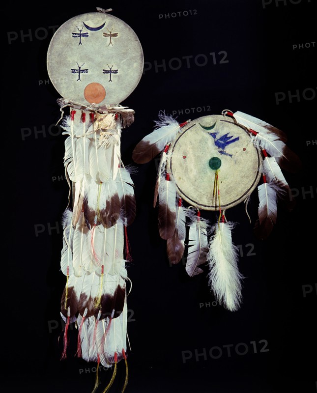 A pair of feathered shields