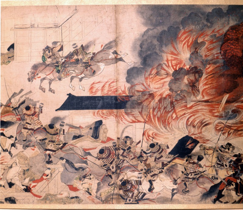 Detail from the Heiji scroll which depicts the Heiji Insurrection of 1159, one of the first samurai battles