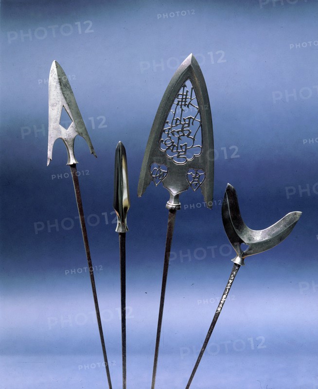 Several styles of steel arrows