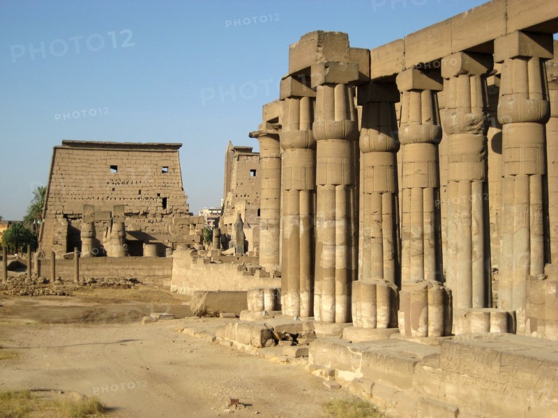View of the Court of Rameses II with its "papyrus-reed bundle" style columns