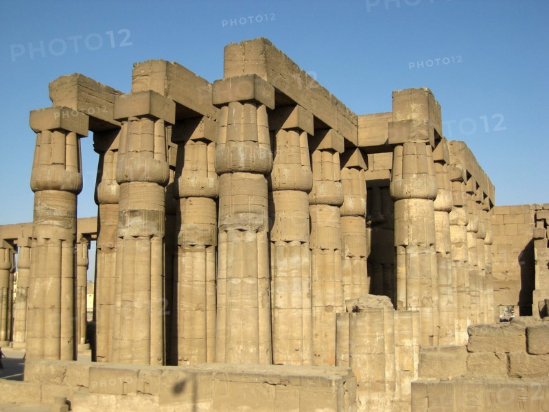View of the Court of Rameses II with its "papyrus-reed bundle" style columns