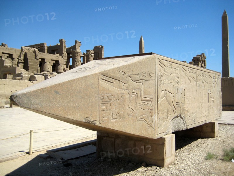 The top section of Hatshepsut's second monumental obelisk with depiction of the Queen being crowned by Amun as a male pharaoh
