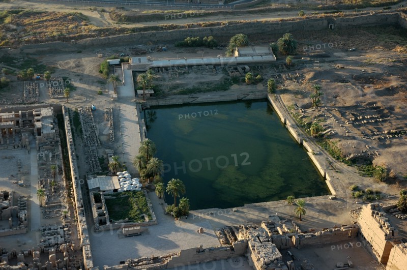 Aerial view of Karnak showing the sacred lake