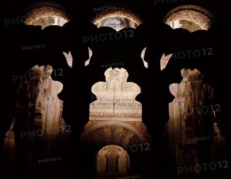 In front of the mihrab of the Great Mosque of Cordoba, part of the 10th century enlargements