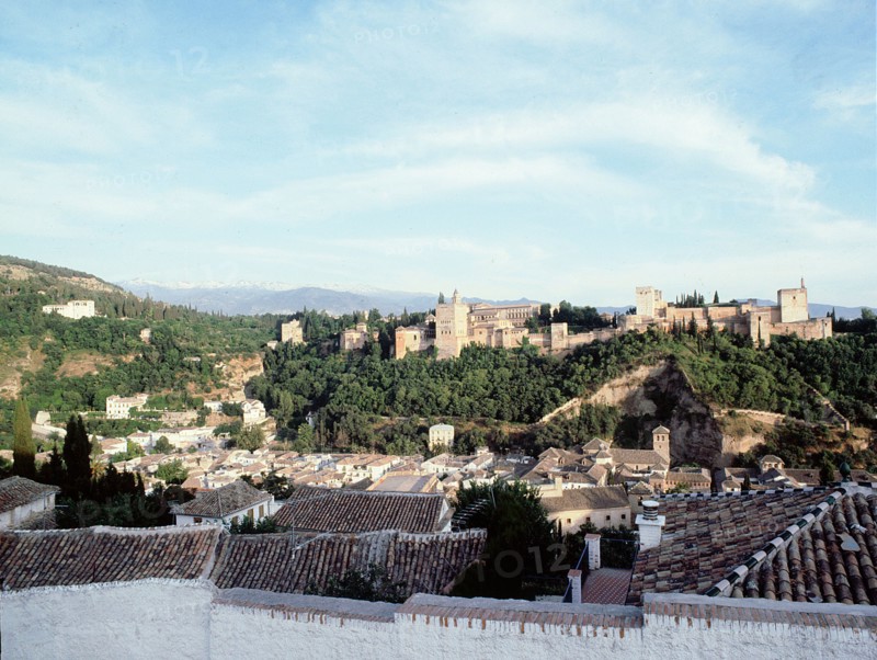 A panoramic view of the Sabika Hill and the Alhambra with the Torre de la Vela on the extreme right   Spain