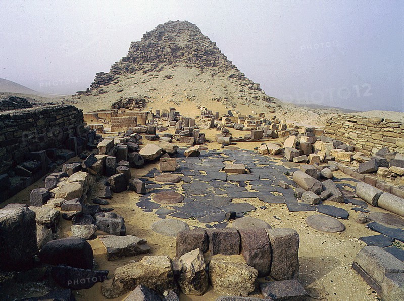 Remains of Sahure's mortuary temple in front of his pyramid at Abusir