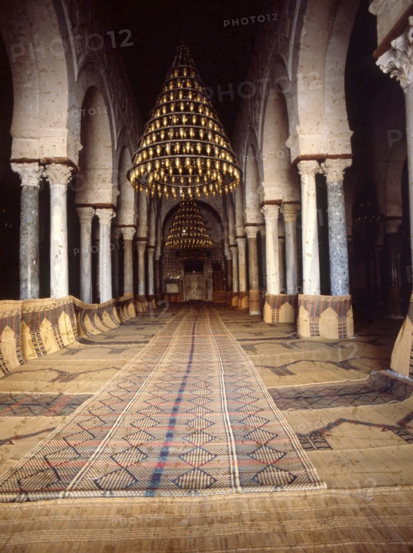 The interior of the Great Mosque at Kairouan, one of the oldest Islamic buildings and the first important onein North Africa