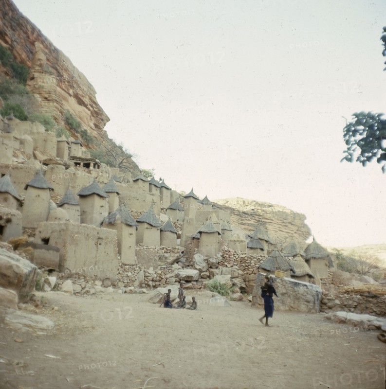 A Dogon village at the foot of the Bandiagara cliffs
