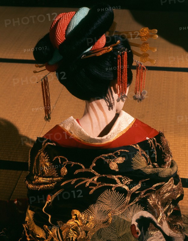 A geisha in traditional dress and make-up