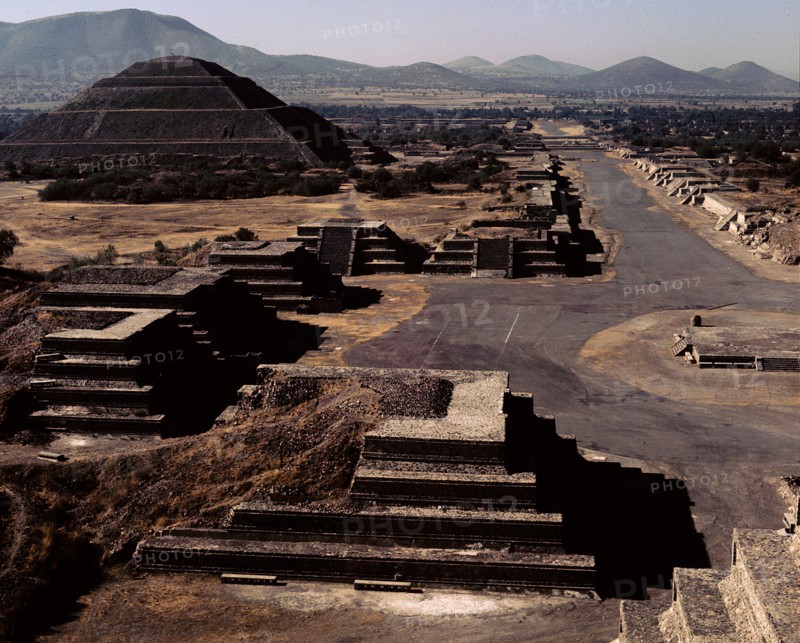 View of the Street of the Dead showing the Plaza of the Moon and the Pyramid of the Sun