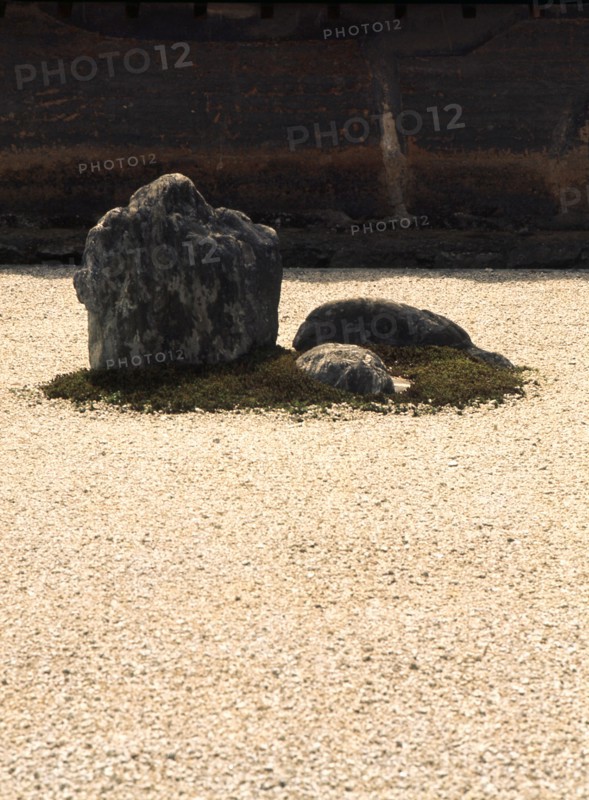One of the groups of stones in the stone garden of Ryoan-ji temple in Kyoto