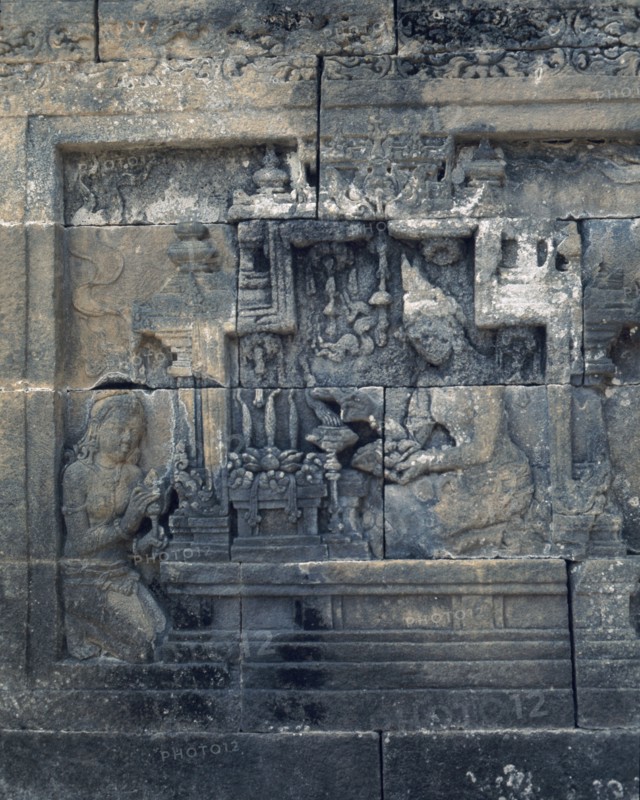 The reliefs on the terraces of Borobudur depict scenes from the life of the Buddha