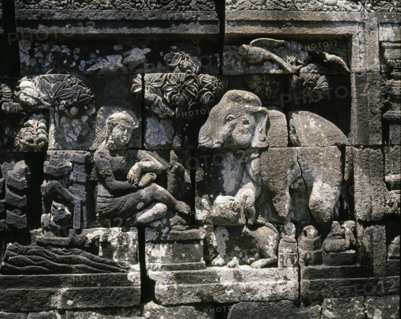 The reliefs on the terraces of Borobudur depict scenes from the life of the Buddha